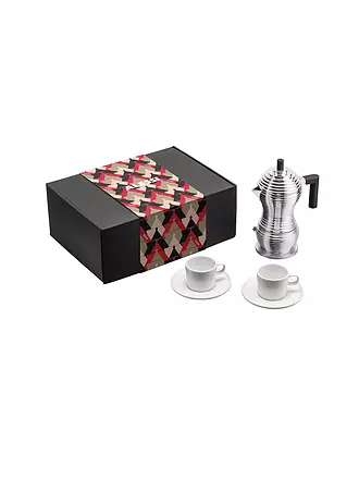 ALESSI | Espressomaschine - Set mit Tassen 3-tlg Alu / Porzellan | silber