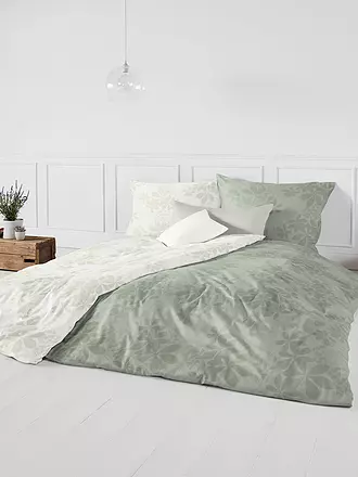 FLEURESSE | Damast Bettwäsche OPAL 70x90cm/140x220cm Olive | weiss