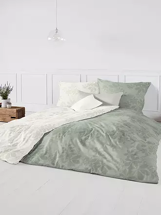 FLEURESSE | Damast Bettwäsche OPAL 70x90cm/140x220cm Weiss | olive