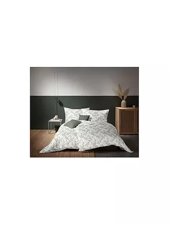 FLEURESSE | Satin Bettwäsche MODERN GARDEN 70x90cm/140x200cm Pistazie | weiss