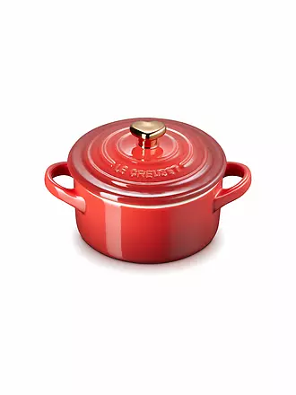 LE CREUSET | Mini Cocotte mit goldenem Herzknauf 10cm/0,25l Kirschrot | weiss