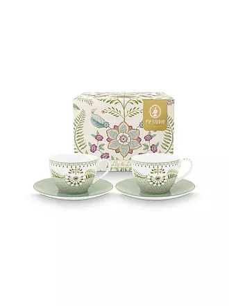 PIP STUDIO | Cappuccino Tassen mit Untertassen 2er Set  LILY & LOTUS 280ml Light Green | hellgrün