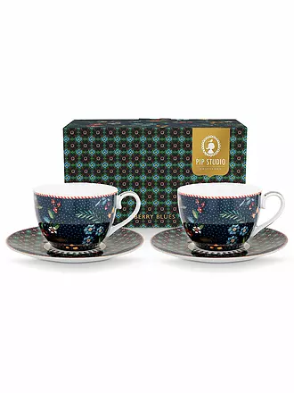 PIP STUDIO | Cappuccinotasse mit Untertasse 2-er Set BERRY BLUES 280ml Blue | 