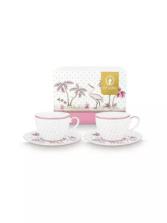 PIP STUDIO | Cappuccinotasse mit Untertasse 2er Set 120ml  JOLIE DOTS Gold/Pink | weiss