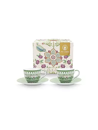 PIP STUDIO | Espresso Tassen mit Untertassen 2er Set  LILY & LOTUS 120ml Light Green | hellgrün