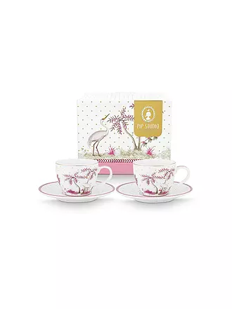 PIP STUDIO | Espressotasse mit Untertasse 2er Set 120ml  JOLIE DOTS Gold/Pink | weiss