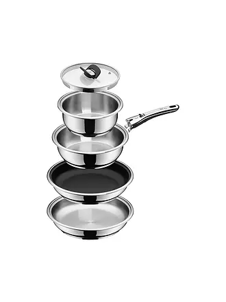 WMF | Kochtopf Set 7-tlg. Bratpfanne 24cm CLICK&SERVE Cromargan Antihaft | silber