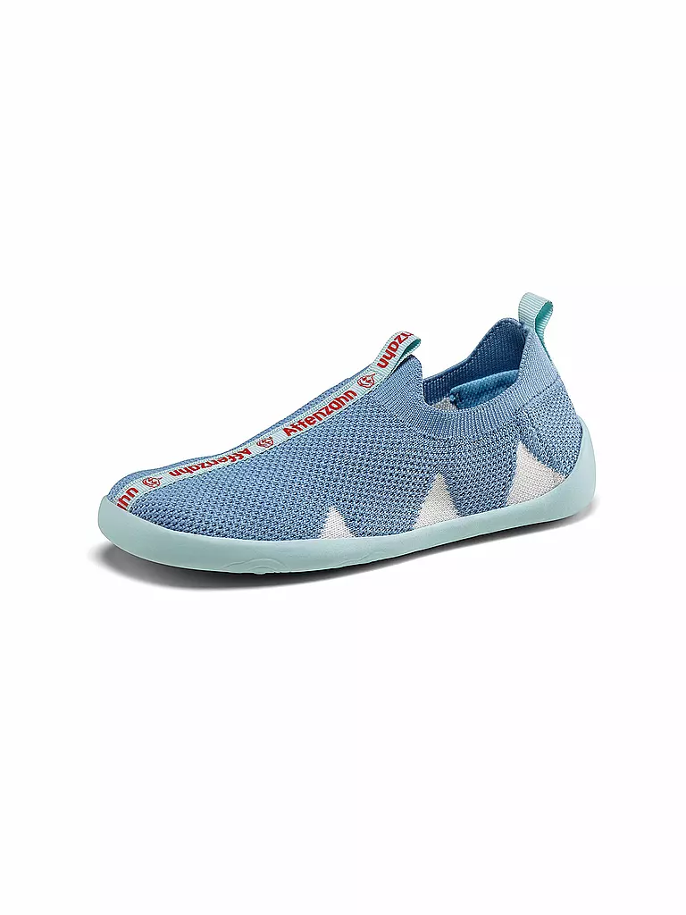 AFFENZAHN | Kinder Barfußschuhe - Hausschuhe KNIT HAPPY Flinky Hai | hellblau