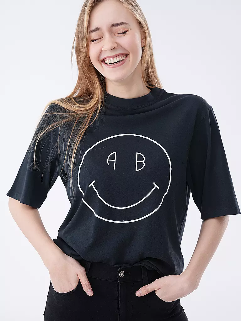 ANINE BING | T-Shirt Relaxed Fit AVI SMILEY | schwarz