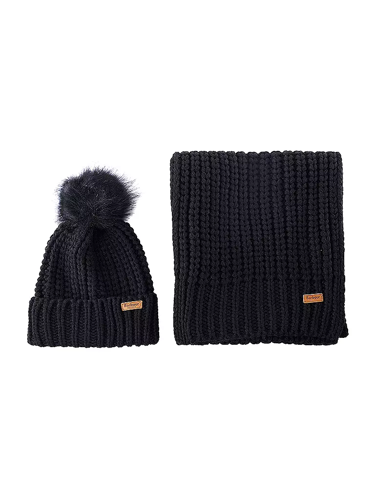 BARBOUR | Geschenkset Beanie und Schal SALTBURN | schwarz