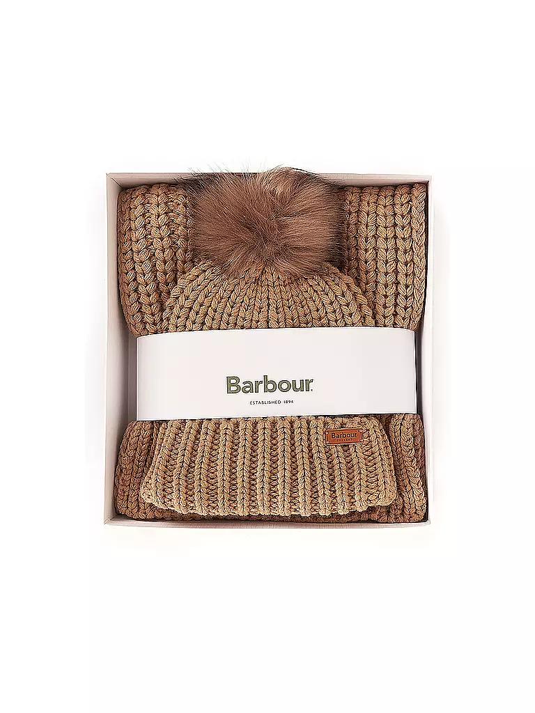 BARBOUR | Geschenkset Beanie und Schal SALTBURN | camel