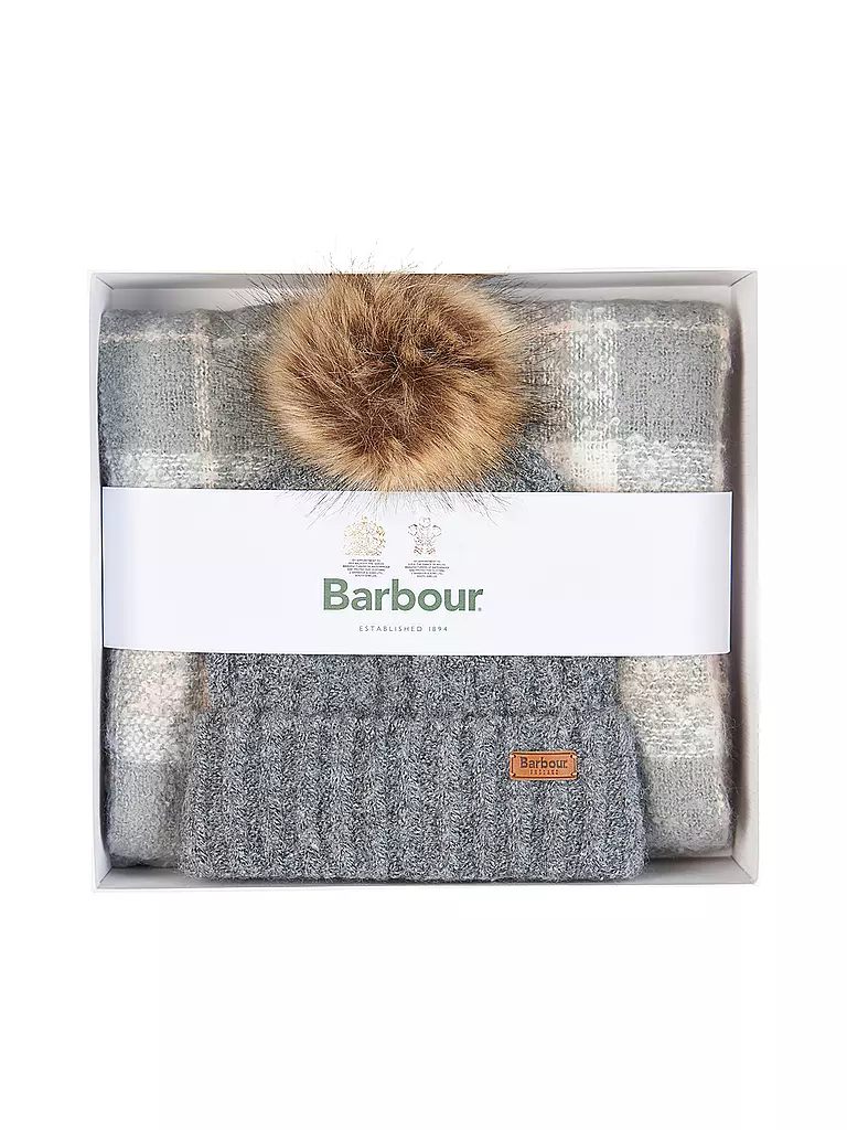 BARBOUR | Geschenkset Beanie und Schal SALTBURN | grau