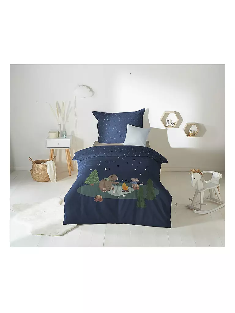 FLEURESSE | Satin Kinderbettwäsche 70x90cm/140x200 KIDS B Midnight  | dunkelblau