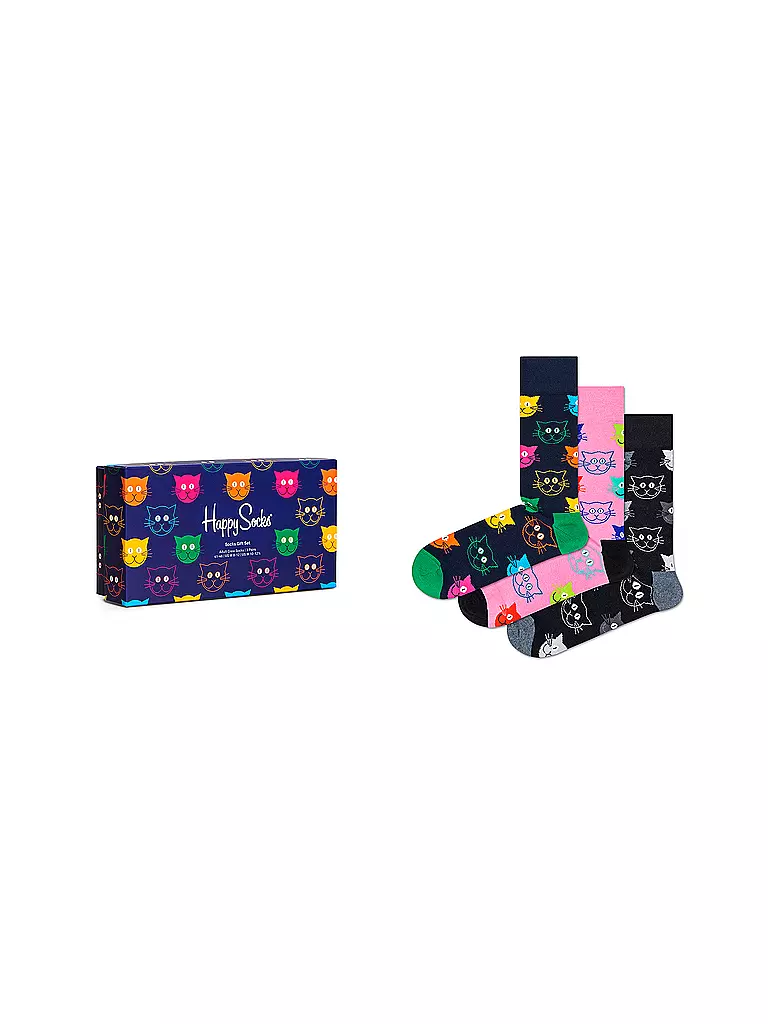 HAPPY SOCKS | Damen Geschenkset Socken MIXED CAT 3er Pkg 36-40 navy | dunkelblau