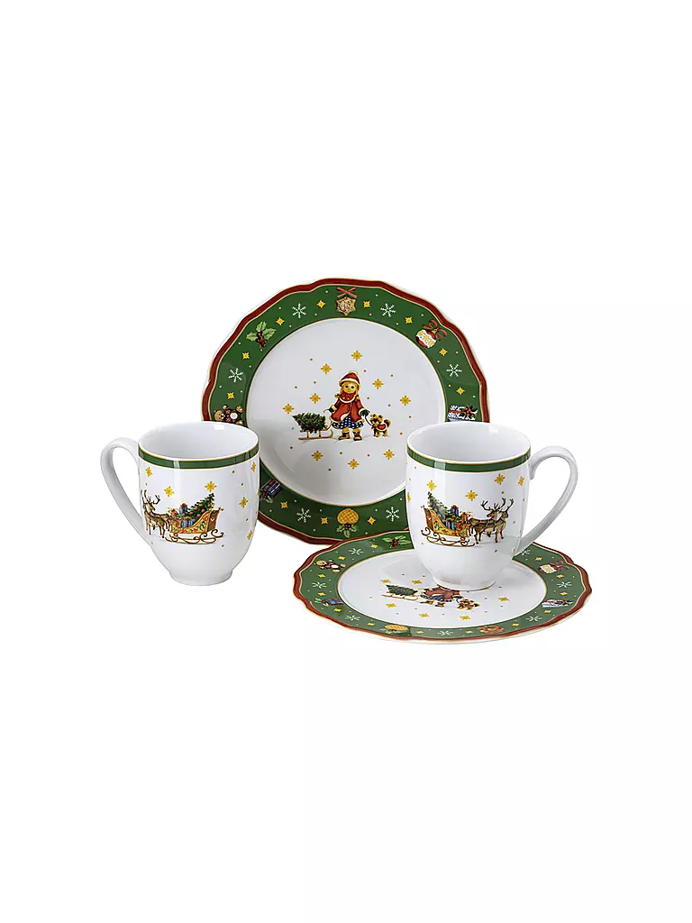 HUTSCHENREUTHER | Geschirrset Happy Christmas 4-teilig green | senf