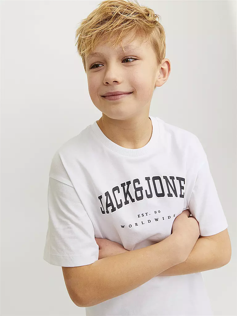 JACK & JONES | Jungen T-Shirt  JJECALEB VARSITY TEE  | weiss