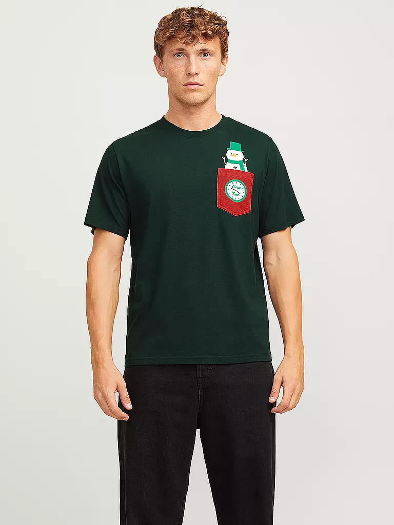 JACK & JONES | T-Shirt JJXMAS | dunkelgrün