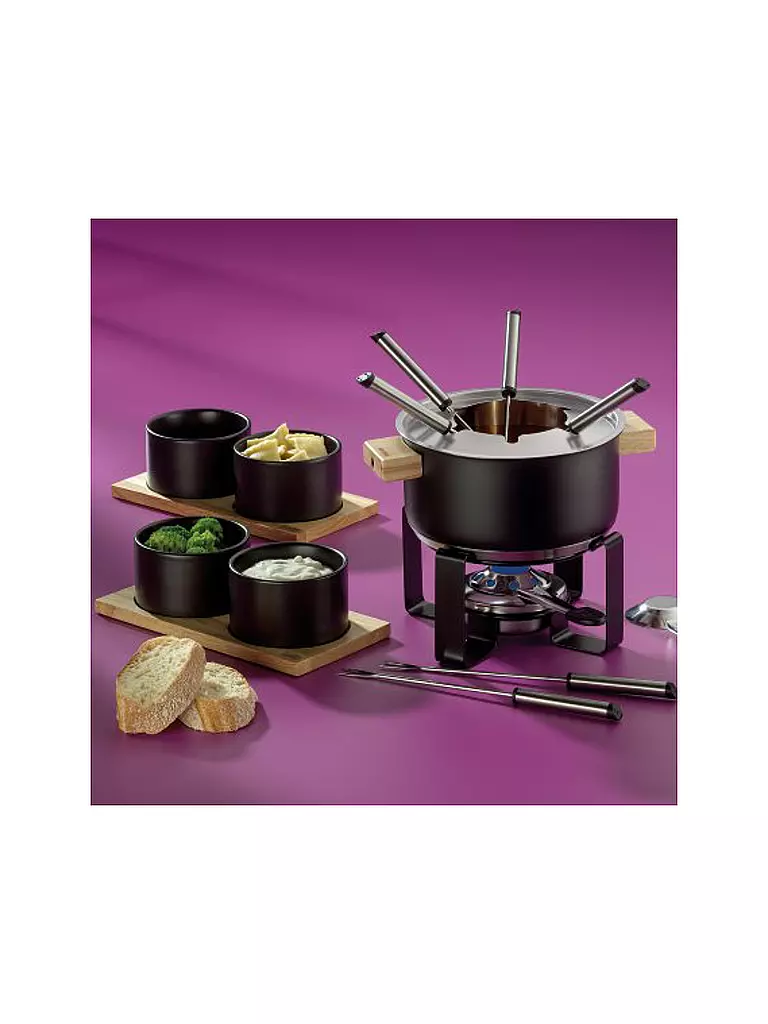 KELA | Fondue-Set 16tlg GUNTEN Schwarz/Edelstahl | schwarz