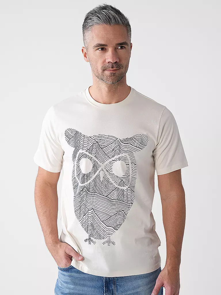 KNOWLEDGE COTTON APPAREL | T-Shirt OWL LINES | creme