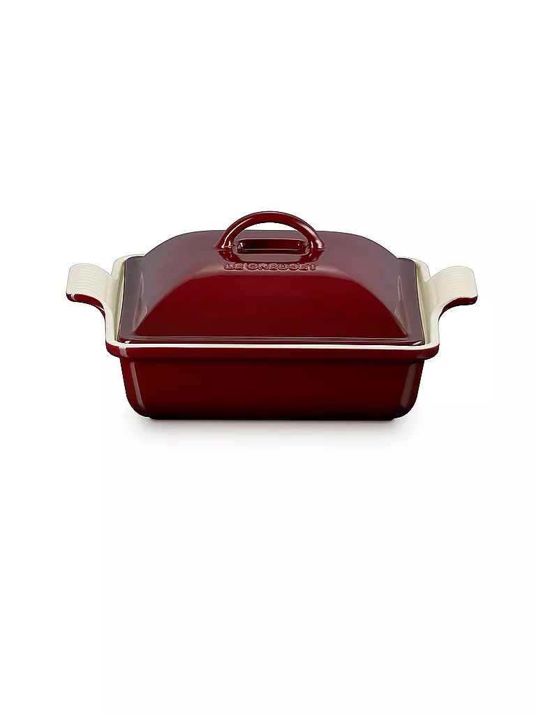 LE CREUSET | Auflaufform 23cm Tradition mit Deckel aus Steinzeug quadratisch Garnet | dunkelrot