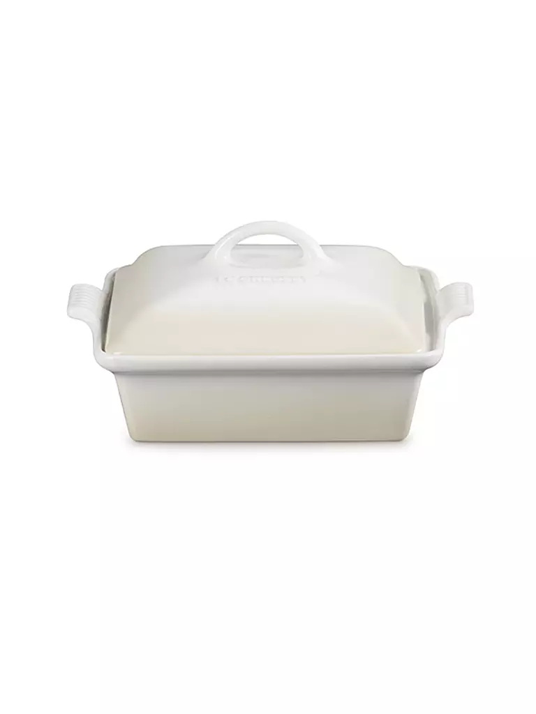 LE CREUSET | Auflaufform 23cm Tradition mit Deckel aus Steinzeug quadratisch Meringue | creme