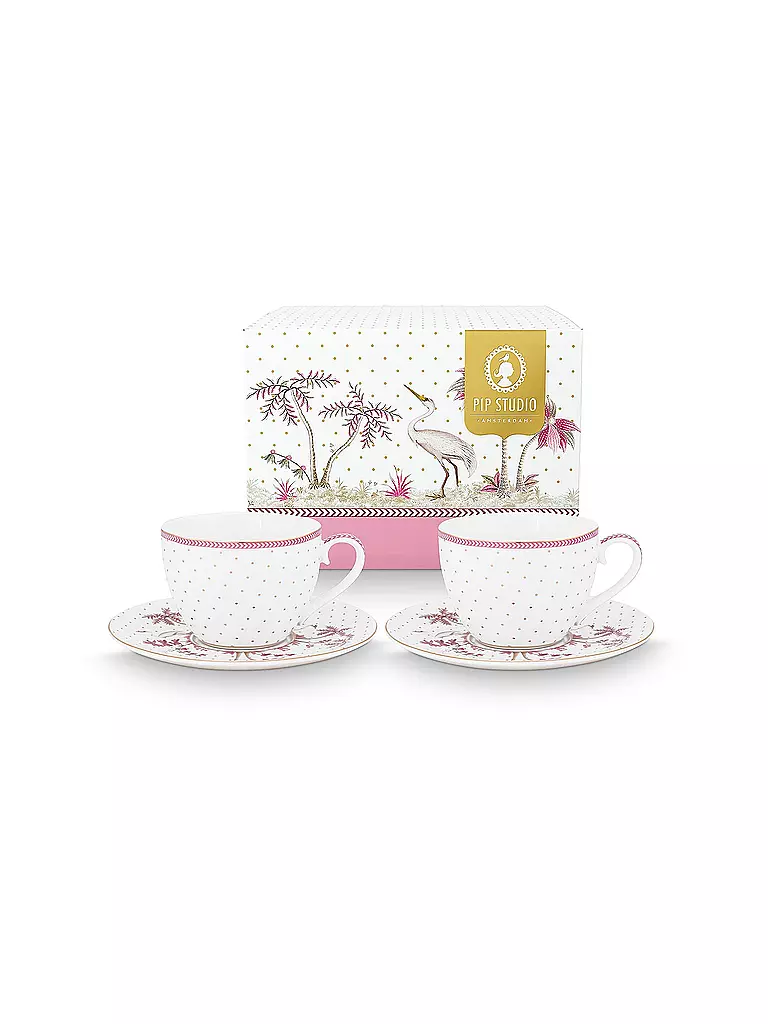 PIP STUDIO | Cappuccinotasse mit Untertasse 2er Set 120ml  JOLIE DOTS Gold/Pink | weiss