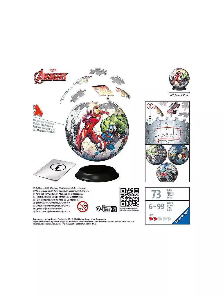 RAVENSBURGER | 3D Puzzle - Ball Marvel Avengers 72 Teile | keine Farbe