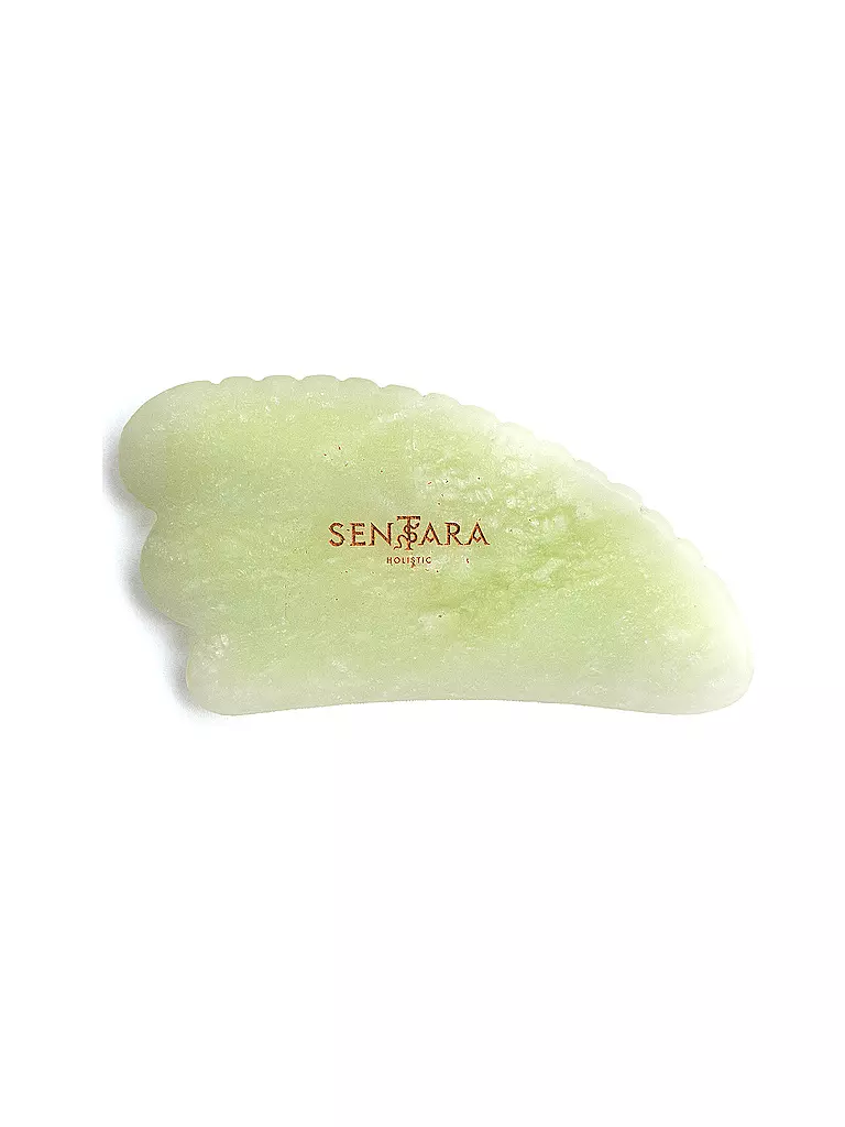 SENTARA | Massagestein - Gua Sha Horn mit Zähnen Gruene Jade  | hellgrün