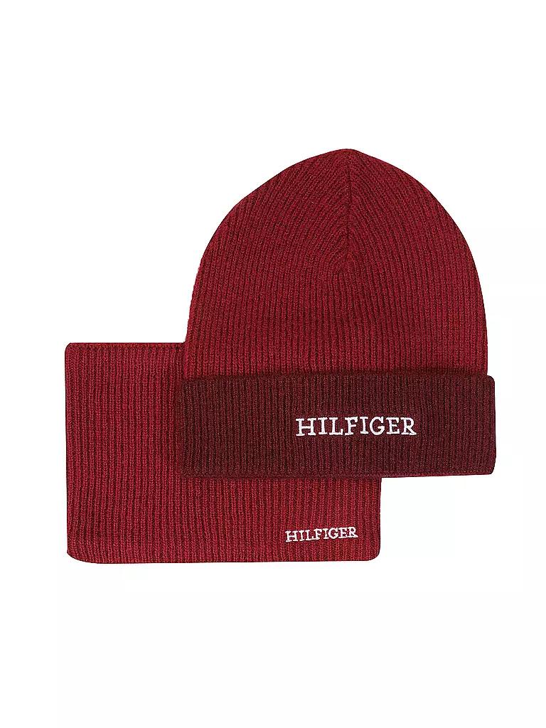 TOMMY HILFIGER | Kinder Geschenkset Mütze und Snood | dunkelrot