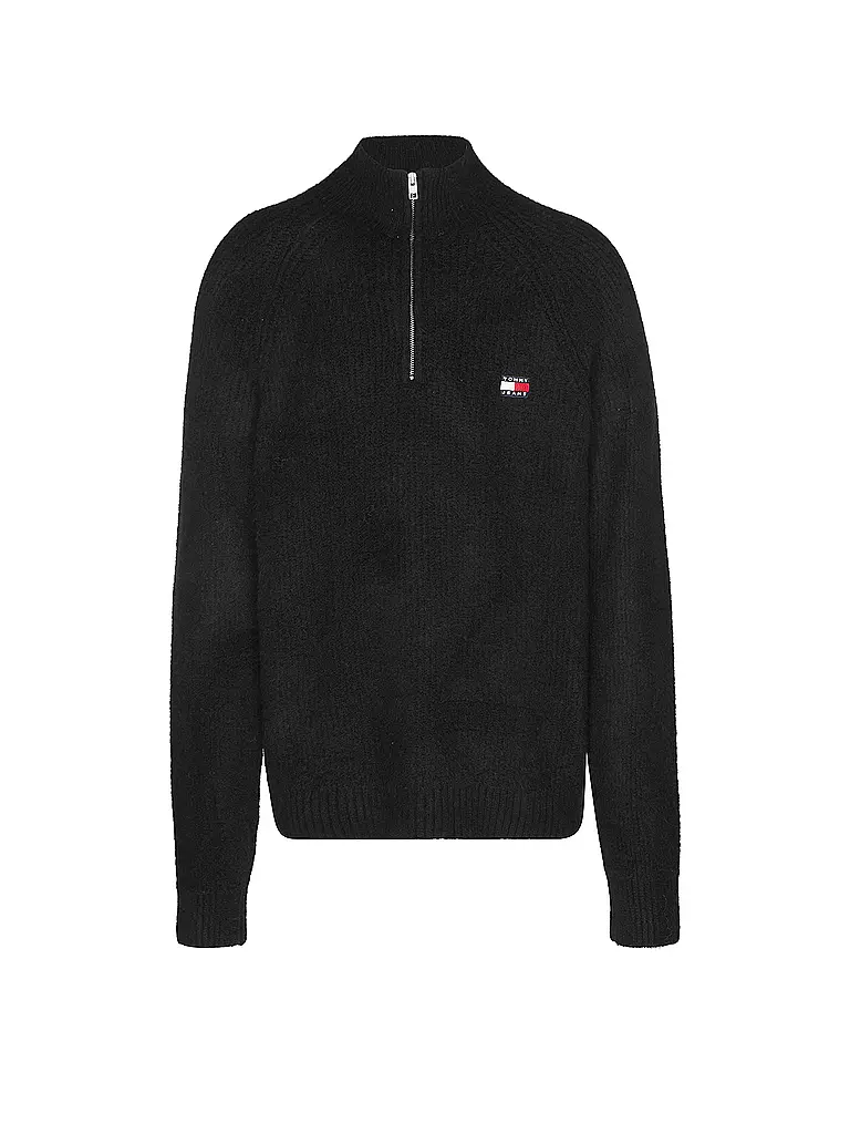 TOMMY JEANS | Troyer Pullover | schwarz