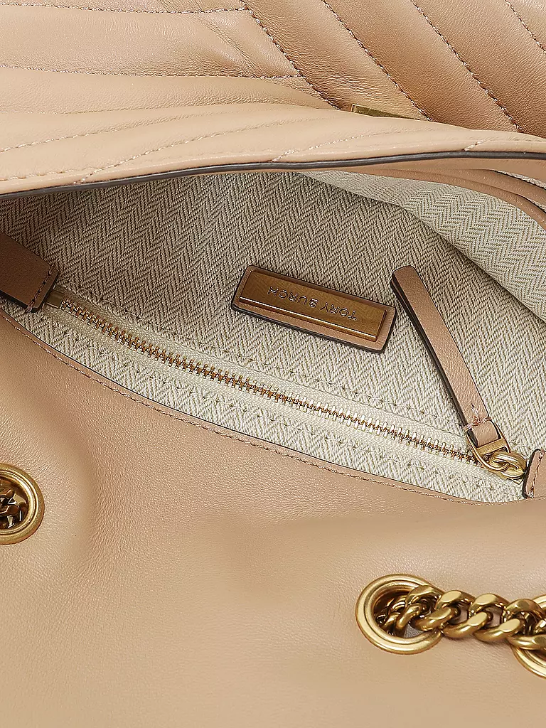 TORY BURCH | Ledertasche - Schultertasche KIRA CHEVRON Small | beige