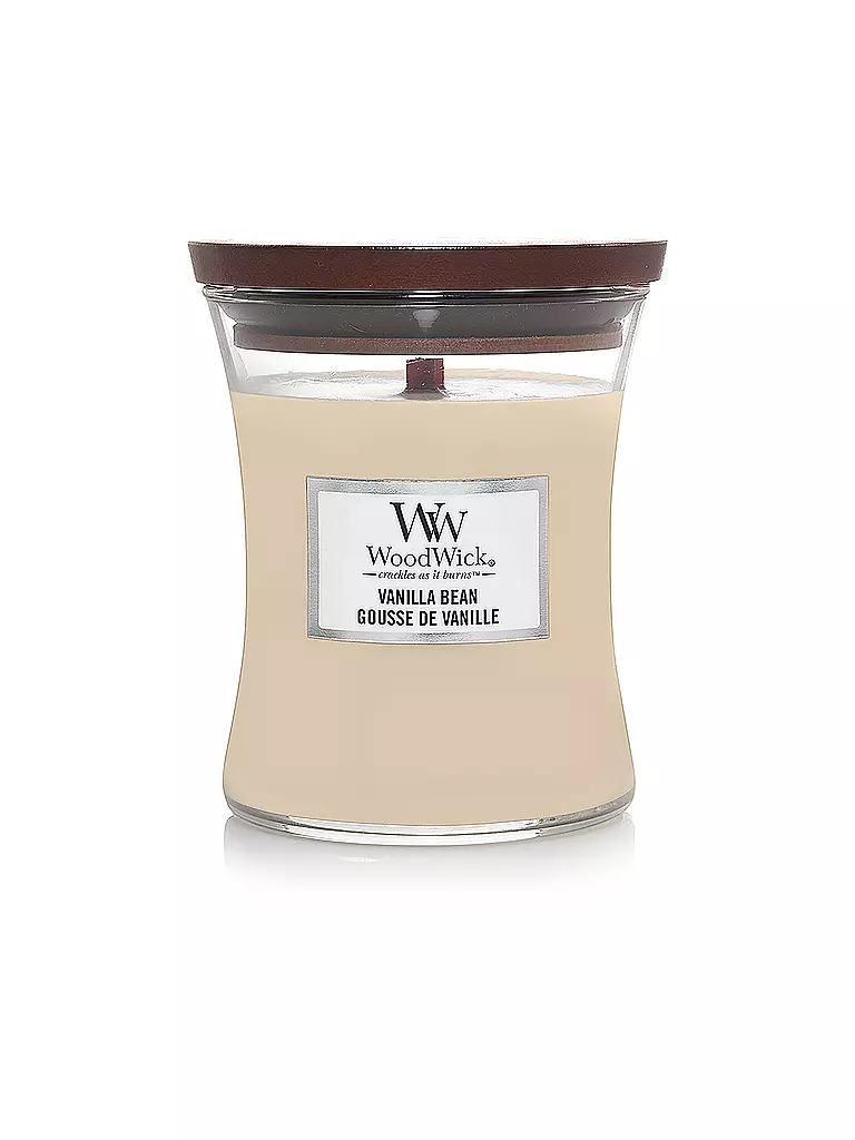 WOODWICK | Duftkerze mit Knisterdocht SANDUHR Medium 275g Vanilla Bean | creme